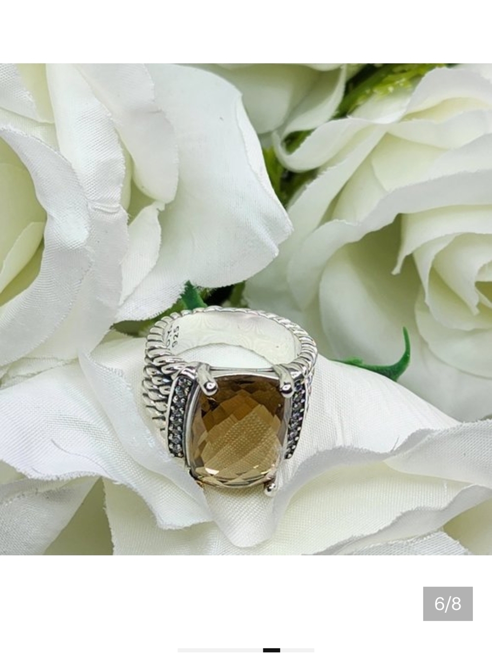 David Yurman Smoky Brown Quartz Cable Ring with Pavé Accents